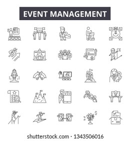 Event management line icons for web and mobile design. Editable stroke signs. Event management  outline concept illustrations