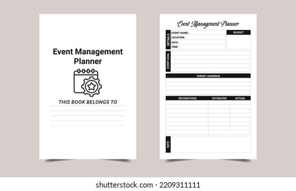 Event Management log book KDP Interior design. Printable logbook