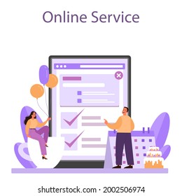 Event management online service or platform. Celebration or meeting organization. Planning of pr company for business. Isolated vector illustration