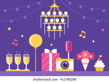 Event Management , Party and Celebration Flat Style Vector Illustration