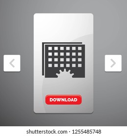 Event, management, processing, schedule, timing Glyph Icon in Carousal Pagination Slider Design & Red Download Button