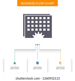 Event, management, processing, schedule, timing Business Flow Chart Design with 3 Steps. Glyph Icon For Presentation Background Template Place for text.
