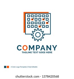 Event, management, processing, schedule, timing Logo Design. Blue and Orange Brand Name Design. Place for Tagline. Business Logo template.
