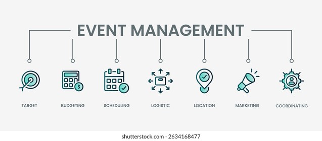 Event management set icon with modern green concept