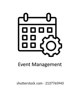 Icono de contorno vectorial de administración de eventos para web aislada en archivo EPS 10 de fondo blanco