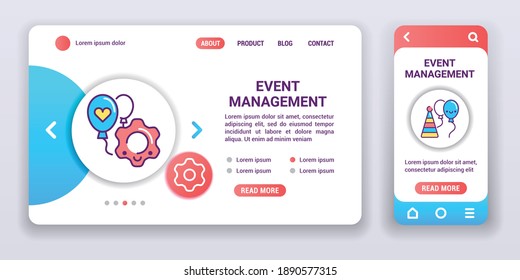 Event management web banner and mobile app kit. Service organization of holidays. Outline vector illustration