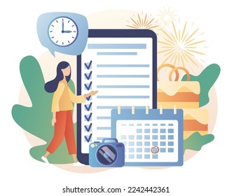 Ereignismanagement. Hochzeitsplaner in Smartphone-App. Professioneller Organisator. Planungs-Event, Konferenz oder Party für Manager. Zeitplan. Moderner, flacher Cartoon-Stil. Vektorgrafik auf weißem Hintergrund