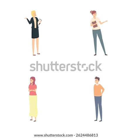 Event manager icons set cartoon vector. People work together planning an event. Organization, teamwork