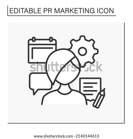 Event manager line icon. Person responsible for coordinating and arranging events, parties, press conferences. HR worker. PR marketing concept. Isolated vector illustrations. Editable stroke