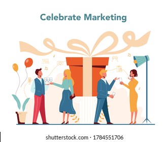 Event manager or service concept. Celebration or meeting organization. Planning of pr company for business. Creative modern profession. Isolated vector illustration