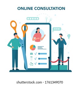 Event manager or service online service or platform. Celebration or meeting organization. Online consultation. Isolated vector illustration