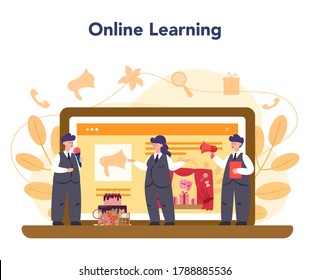 Event manager or service online service or platform. Celebration or meeting organization. Planning of pr company for business. Online learning. Vector illustration