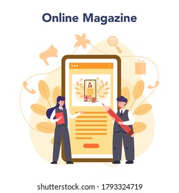 Event manager or service online service or platform. Celebration or meeting organization. Planning of pr company for business. Online magazine. Vector illustration