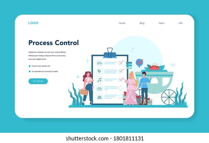 Event manager or service web banner or landing page. Celebration or meeting organization. Planning of pr company for business. Creative modern profession. Isolated vector illustration