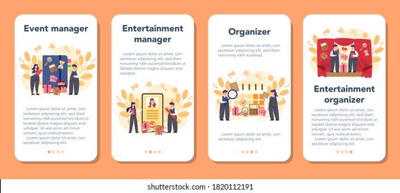 Event manager or service web banner or landing page. Celebration or meeting organization. Planning of pr company for business. Creative modern profession. Isolated vector illustration