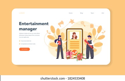 Event-Manager oder Service-Web-Banner oder Landing-Seite. Feiern oder Versammlungen. Planung der Firma für die Wirtschaft. Kreativer, moderner Beruf. Einzelne Vektorgrafik