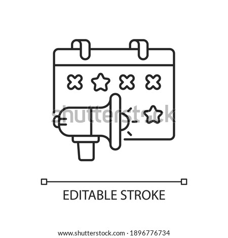 Event marketing linear icon. Experiential marketing of product through memorable experiences. Thin line customizable illustration. Contour symbol. Vector isolated outline drawing. Editable stroke