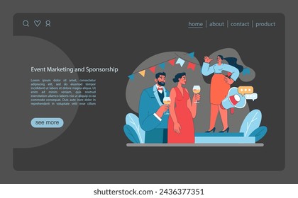 Event Marketing and Sponsorship concept. Enhancing brand presence through event participation and sponsorship. Social interaction in marketing. Vector illustration.