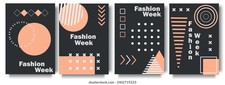 Event Minimalistic Poster Layout with Abstract Shape. Geometric cover brochure set in fashionable Color 2024 Peach Fuzz design. Poster templates with abstract simple minimal forms