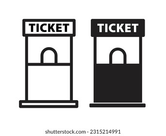 Event, movie or show ticket window icon. Ticket selling counter sign. Ticket booth symbol in outline and filled style.