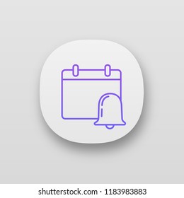 Event notification app icon. UI/UX user interface. Calendar with bell. Reminder alarm. Web or mobile application. Vector isolated illustration