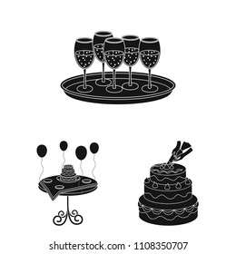 Event Organisation black icons in set collection for design.Celebration and Attributes vector symbol stock web illustration.