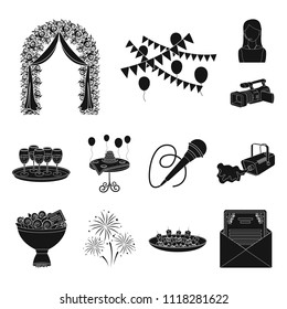 Event Organisation black icons in set collection for design.Celebration and Attributes vector symbol stock web illustration.