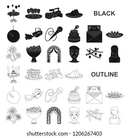 Event Organisation black icons in set collection for design.Celebration and Attributes vector symbol stock web illustration.