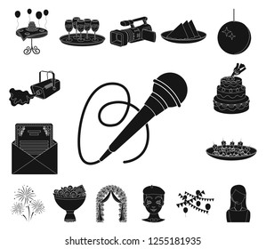 Event Organisation black icons in set collection for design.Celebration and Attributes vector symbol stock web illustration.