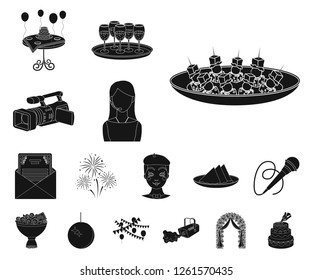 Event Organisation black icons in set collection for design.Celebration and Attributes vector symbol stock web illustration.