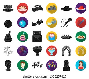 Event Organisation black,flat icons in set collection for design.Celebration and Attributes vector symbol stock web illustration.