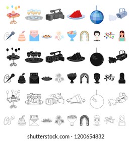 Event Organisation cartoon icons in set collection for design.Celebration and Attributes vector symbol stock web illustration.