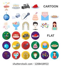 Event Organisation cartoon icons in set collection for design.Celebration and Attributes vector symbol stock web illustration.