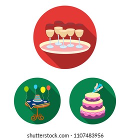 Event Organisation flat icons in set collection for design.Celebration and Attributes vector symbol stock web illustration.
