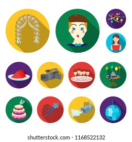Event Organisation flat icons in set collection for design.Celebration and Attributes vector symbol stock web illustration.