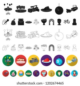 Event Organisation flat icons in set collection for design.Celebration and Attributes vector symbol stock web illustration.