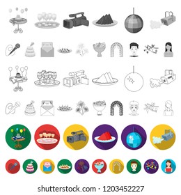 Event Organisation flat icons in set collection for design.Celebration and Attributes vector symbol stock web illustration.