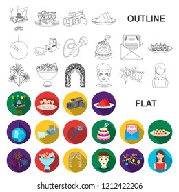 Event Organisation flat icons in set collection for design.Celebration and Attributes vector symbol stock web illustration.