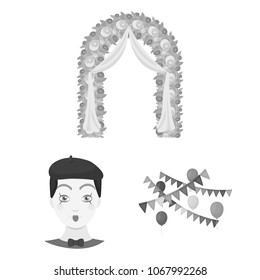Event Organisation monochrome icons in set collection for design.Celebration and Attributes vector symbol stock web illustration.