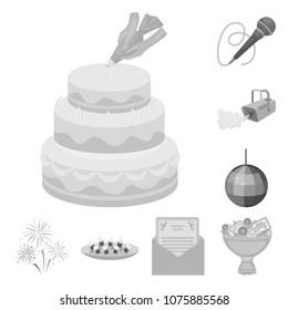 Event Organisation monochrome icons in set collection for design.Celebration and Attributes vector symbol stock web illustration.