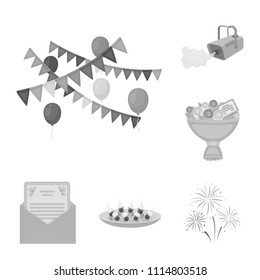 Event Organisation monochrome icons in set collection for design.Celebration and Attributes vector symbol stock web illustration.
