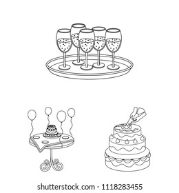 Event Organisation outline icons in set collection for design.Celebration and Attributes vector symbol stock web illustration.