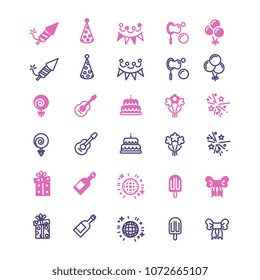 Event, party, birthday, festive icons set in linear style. Vector illustration