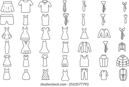 Event and party dress icon set for logo and T-Shirt. Thin line art editable stroke.