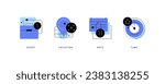 Event, place, date, time. Set of simple modern flat icons. Vector file.