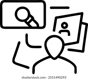 Event planner coordinating in a glossy abstract virtual meeting concept as Camera movement Pan across the screen showing event planning tools with a glossy abstract interface. Scen