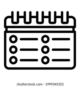 Icono del diario del planificador de eventos. Símbolo de esquema Icono de vector del planificador de eventos para diseño web aislado en fondo blanco