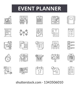 Event planner line icons for web and mobile design. Editable stroke signs. Event planner  outline concept illustrations