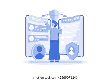 Event planner refines planning illustration concept on white background