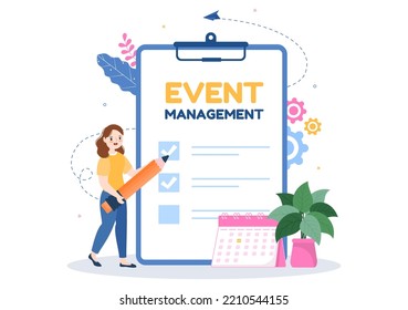 Plantilla de planificador de eventos con la mano Dibujo de caricatura Ilustración plana con programación de planificación, administración de tiempo, agenda de negocios y concepto de calendario